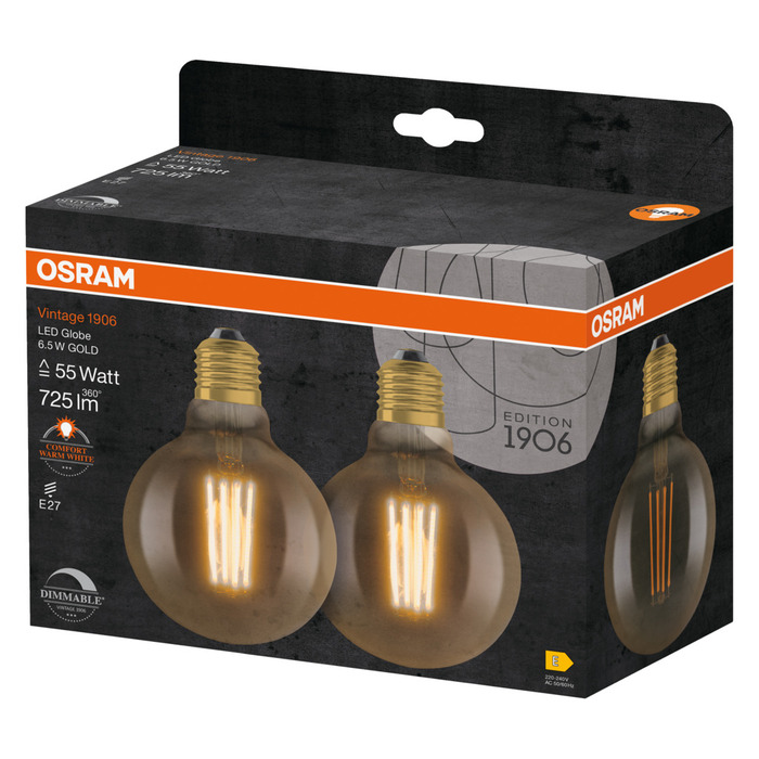 Globlampa Vintage LED Filament 6,5W E27 2-pack Osram